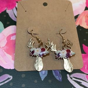 Gold deer antler earrings with floral garland